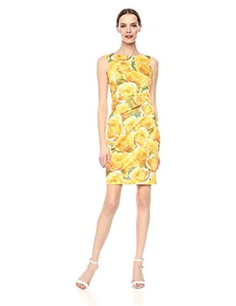 Calvin Klein Sleeveless Scuba Starburst Sheath Dress In Yellow Lyst