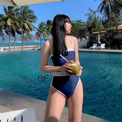 Monokini hai dây basic kèm belt xanh navy P P Bikini Thương hiệu đồ bơi nữ đồ bơi nam hàng
