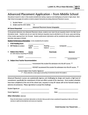 Fillable Online Advanced Placement Application From Middle School Fax