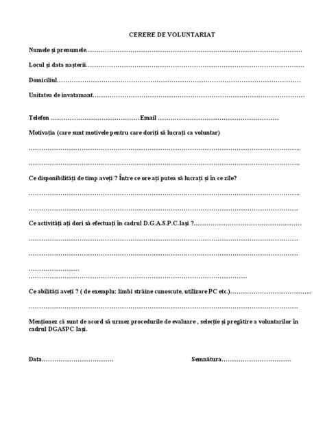 Cerere Voluntariat Pdf