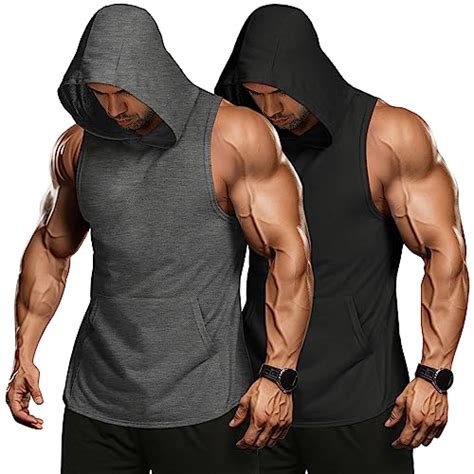 Mens Workout Hooded Tank Tops Bodybuilding Muscle Cut