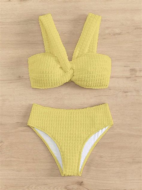 Plain Twist Bikini Swimsuit Shein Usa