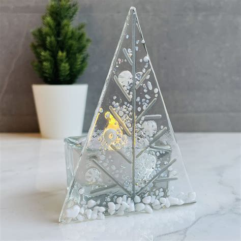 Christmas Tealight Decoration Fused Glass Christmas Tree Tea Light Holder Etsy Uk