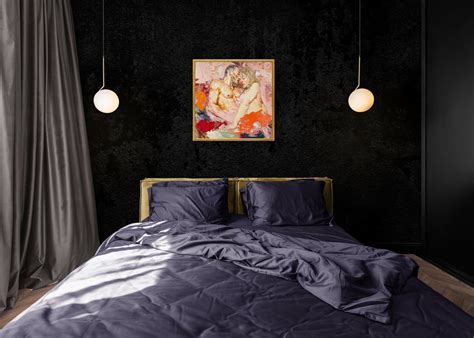 Romance Erotique Wall Art Print Romantic Painting Colorful Abstract Artwork Nude Couple In Love