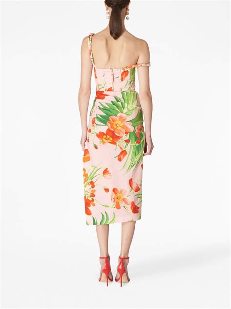 Carolina Herrera Floral Print Ruched Dress Pink Farfetch