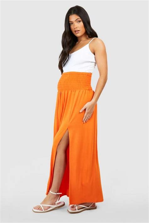 Maternity Shirred Waist Split Maxi Skirt Boohoo Uk