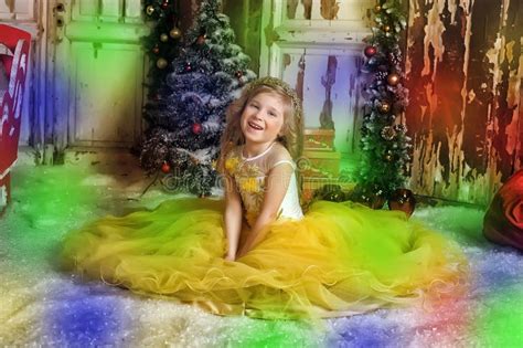 Blonde Princess In A Smart Yellow Dress Stock Photo Image Of Girl Cute