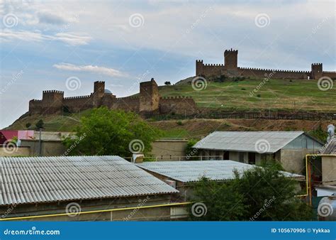 genoese fortress fortress   city  sudak editorial photo