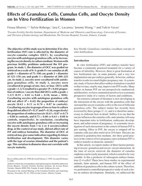 PDF Effects Of Granulosa Cells Cumulus Cells And Oocyte Density On