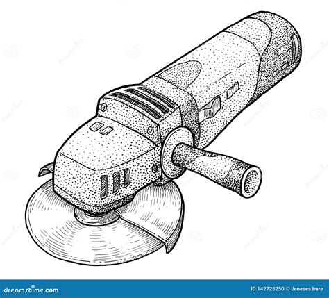 Angle Grinder Illustration Drawing Engraving Ink Line Art Vector