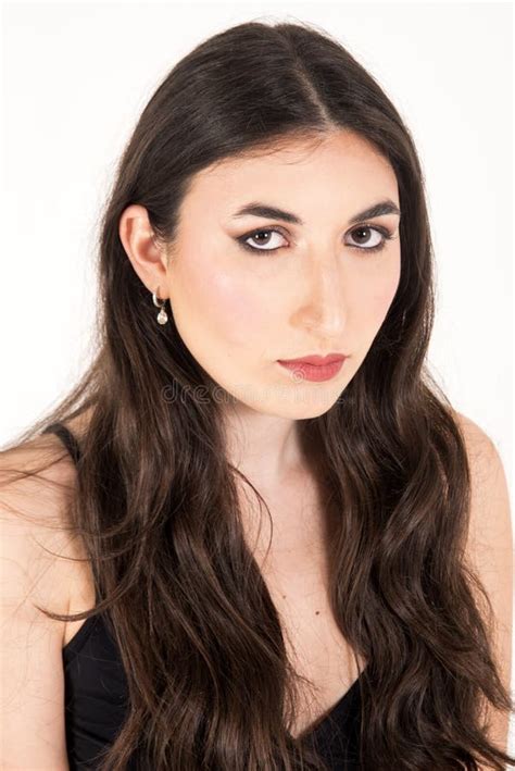 Brunette Model Posing With Long Brown Hair And Elegant Makeup Stock Image Image Of Fashion