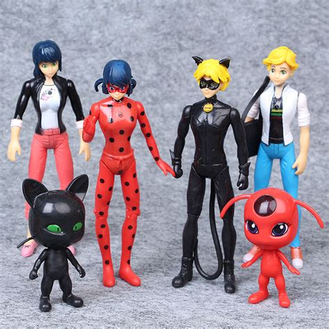 Figurines, statues 6PCS Miraculous Ladybug Action Figurines Doll Tikki Noir Cat Plagg Adrien ...