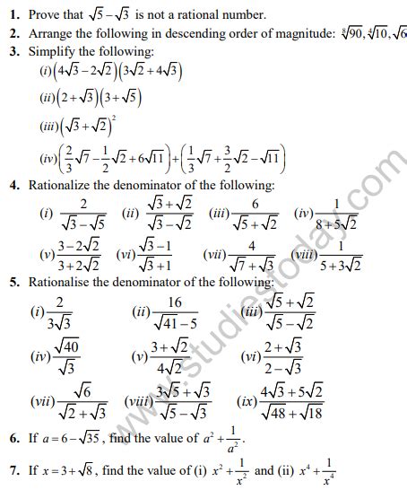 Cbse Class 9 Number Systems Sure Shot Questions