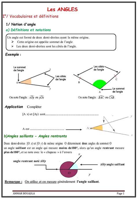 1ère année secondaire Math les angles cours complet