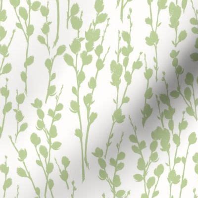Pussy Willow Celery Green Fabric Spoonflower