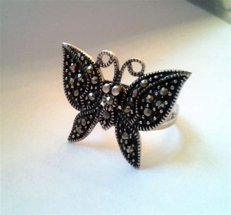 Sterling and Marcasite Large Butterfly Cocktail Ring Glamorous | Etsy