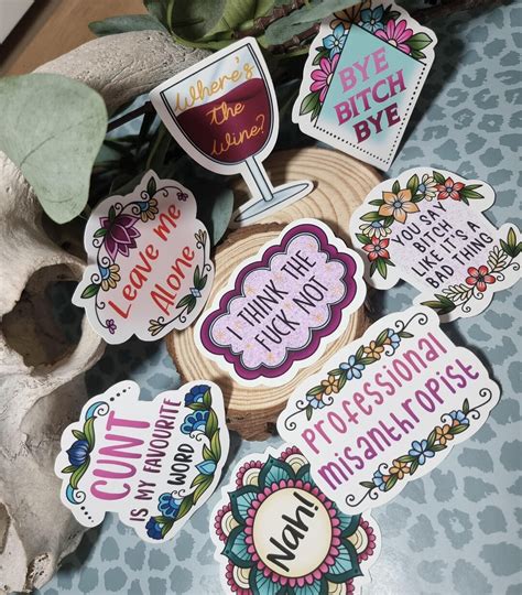 Rude Quote Stickers Pack Gloss Vinyl Waterproof Permanent Stickers Slogan Feminism Fuck