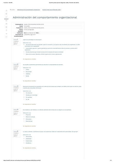 Examen Primer Parcial Segunda Vuelta Revisi N Del Intento Studocu