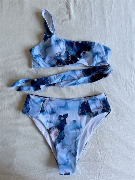 Marble Swimsuit Monokini Bikini Women S Fashion Swimwear Bikinis Swimsuits On Carousell