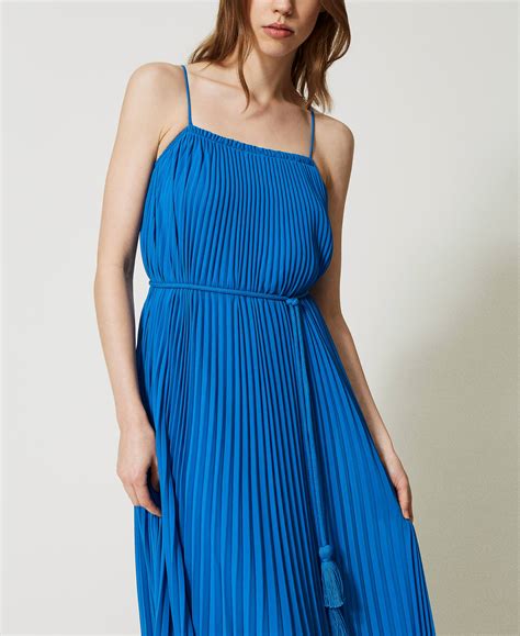 pleated long dress  belt woman blue twinset milano
