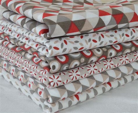 Lot de 6 coupons tissu patchwork rouge écru 50 x 50 cm Tissus pour