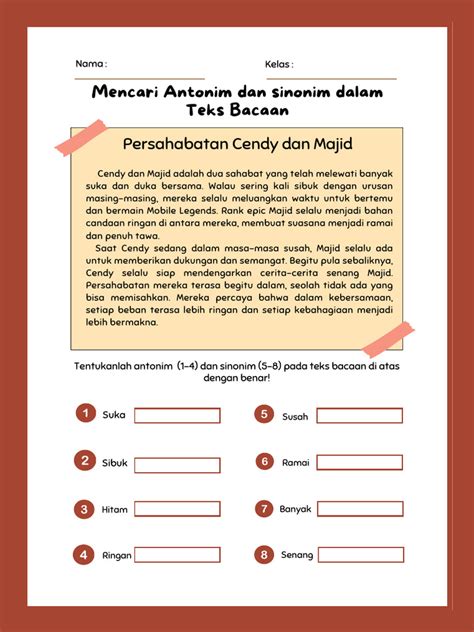 Lkpd Kelas 6 Antonim And Sinonim Pdf