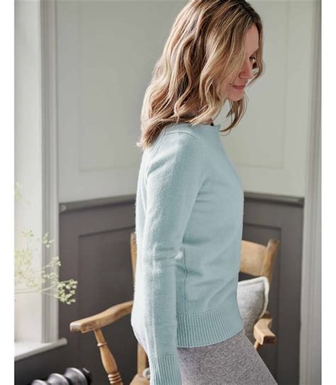 Soft Crystal Blue Luxurious Cashmere Crew Neck Cardigan Woolovers Uk