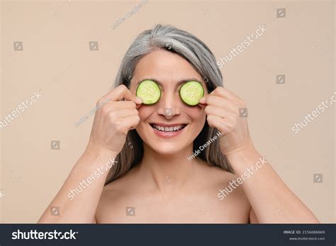 Smiling Happy Middleaged Mature Woman Bare Stock Photo Shutterstock