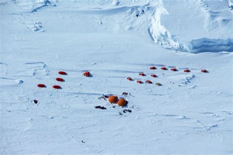 Aerial View Of Emperor Penguin Field Camp Antarctic Logistics