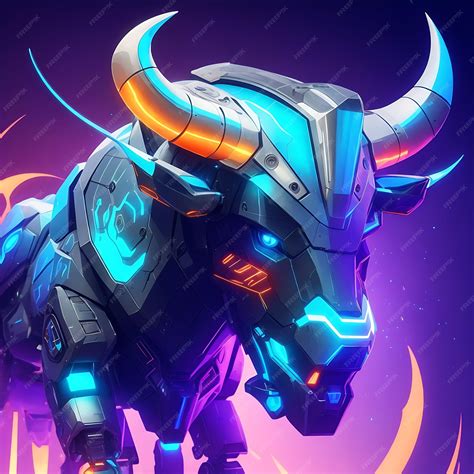 Premium AI Image | A robotic ox with a sleek metallic body glowing blue