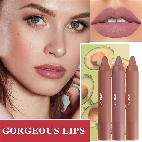 Juego de 3 lápices labiales mate color nude lápiz labial mate de larga duración para mujeres