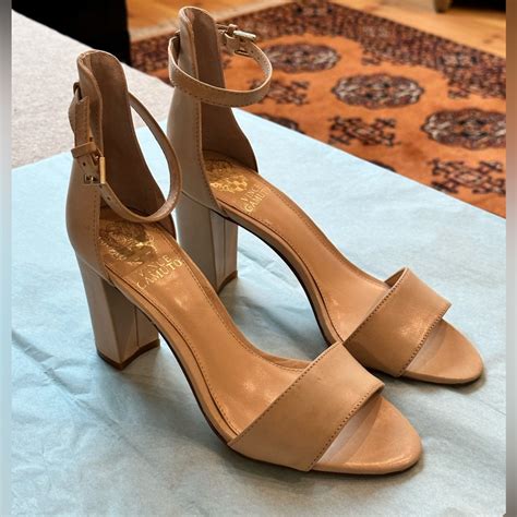 Vince Camuto Nude Block Heel Ankle Strap Sandals Gem