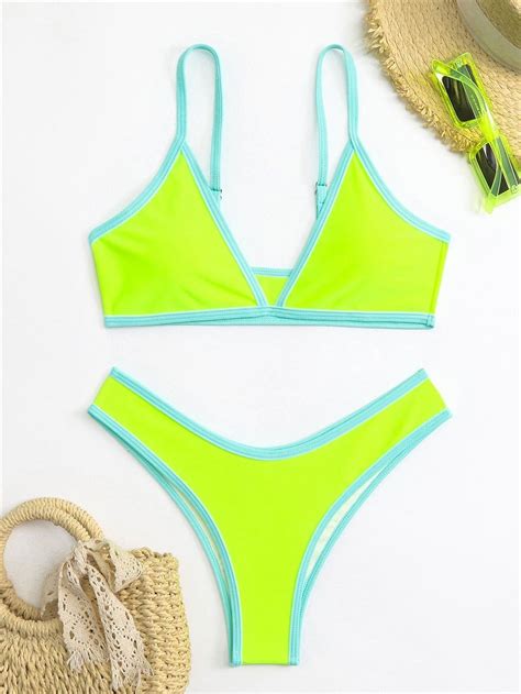 Conjunto de Bikini pequeño con realce Renyu traje de baño pequeño con Tanga Color contrastante