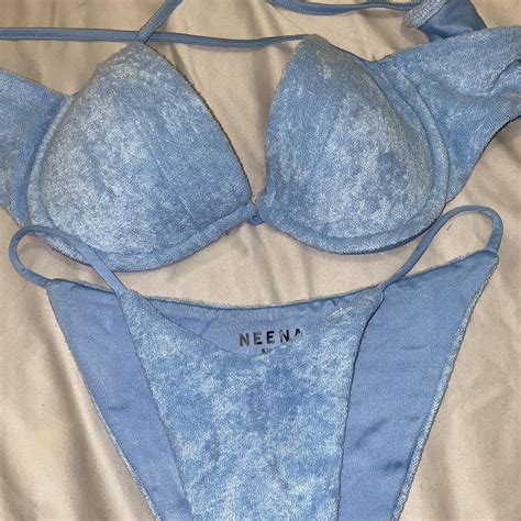 Neena Swim Blue Towell Bikini Worn Once Oh Polly Stock Depop