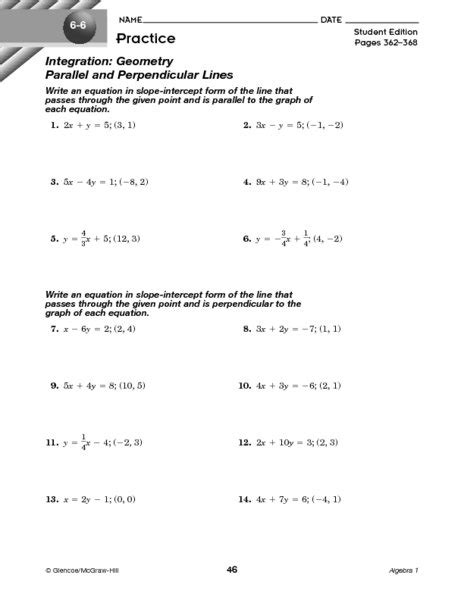 Equations Of Parallel And Perpendicular Lines Worksheets