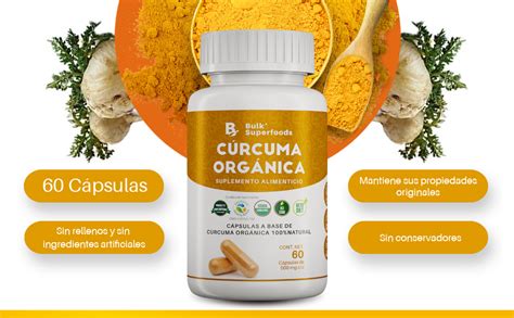 BULK SUPERFOODS Curcuma Organica 100 Natural 60 Capsulas 500 Mg C