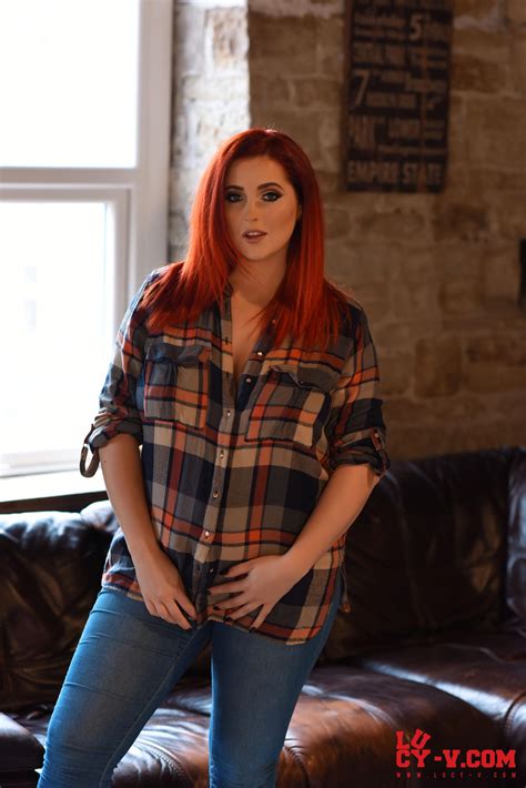 Lucy V Teasing On The Sofa In Plaid Shirt And Jeans Porn Pictures XXX Photos Sex Images
