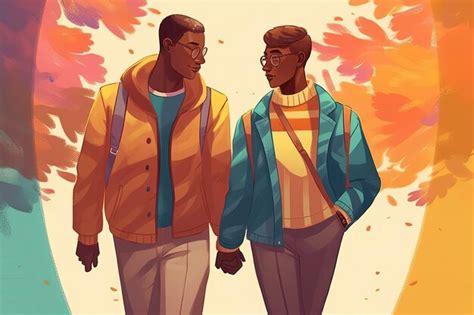 Casal gay conceito de amor de um gênero feliz sorridente jovem personagens de desenhos animados