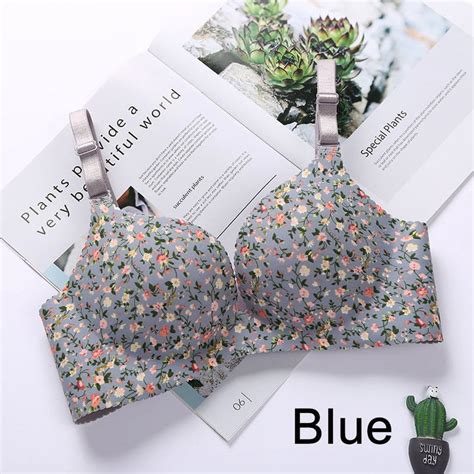 KEINXS Floral Push Up Seamless Bra Sexy Lingerie Flower Print Gathered Bras One Piece Underwear