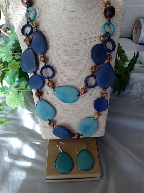 Tagua Nut Necklace Set Matching Earrings Multicolor Artisanal Handmade