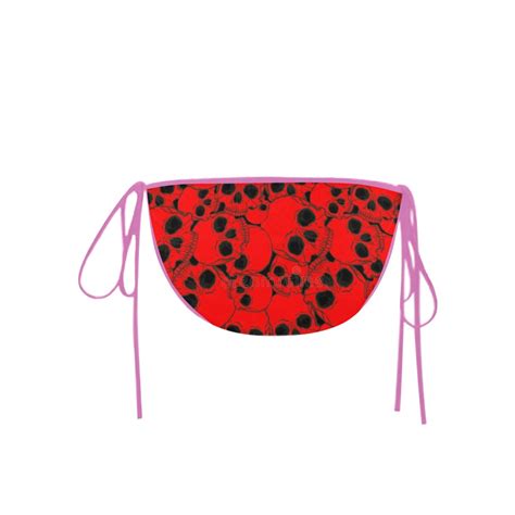 Red And Black Skulls Custom Bikini Swimsuit Bottom ID D
