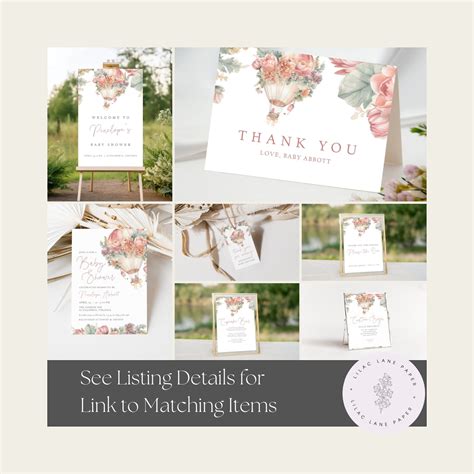 Pink Hot Air Balloon Baby Shower Invitation Editable Template Pink Baby Shower Invite Printable