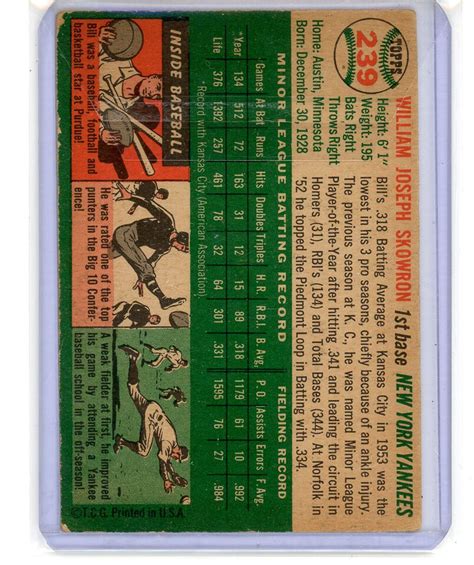 1954 Topps Baseball 239 Bill Skowron DH EBay