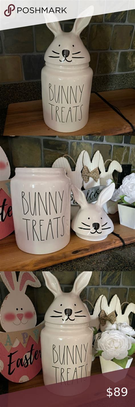Rae Dunn 2022 Bunny Treats Large Easter Canister Cookie Jar And Lid 2