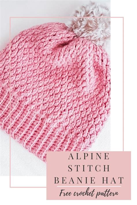 Aspen Alpine Stitch Beanie Hat Burgundy And Blush Easy Crochet Hat