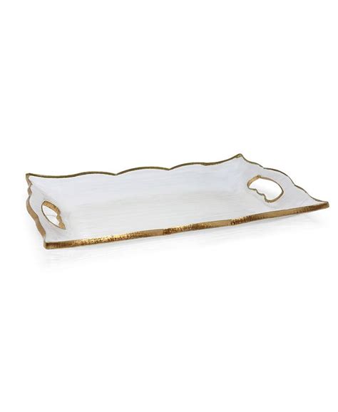 Classic Touch Rectangular Glass Tray with Handles and Gold-Tone Rim, 20" - Macy's