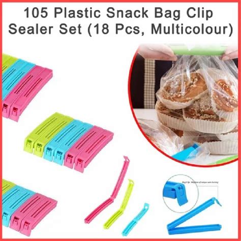 0105 Plastic Snack Bag Clip Sealer Set 18 Pcs Multicolour At Rs 40