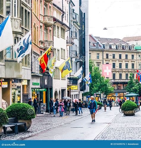 Stores On Bahnhofstrasse Street In Zurich, Switzerland Editorial Image