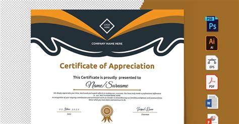 Printable of Appreciation Certificate Template