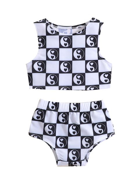 Sprifallbaby Kid Girl Bikini Swimsuit Sleeveless Round Neck Crop Vest Beach Pool Shorts Swimwear